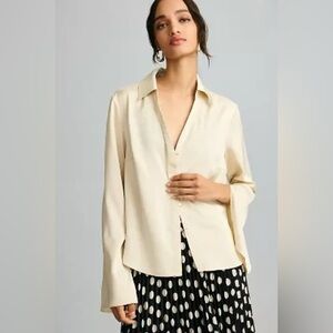Sunday in Brooklyn Cream Button-Front Long Sleeve Blouse